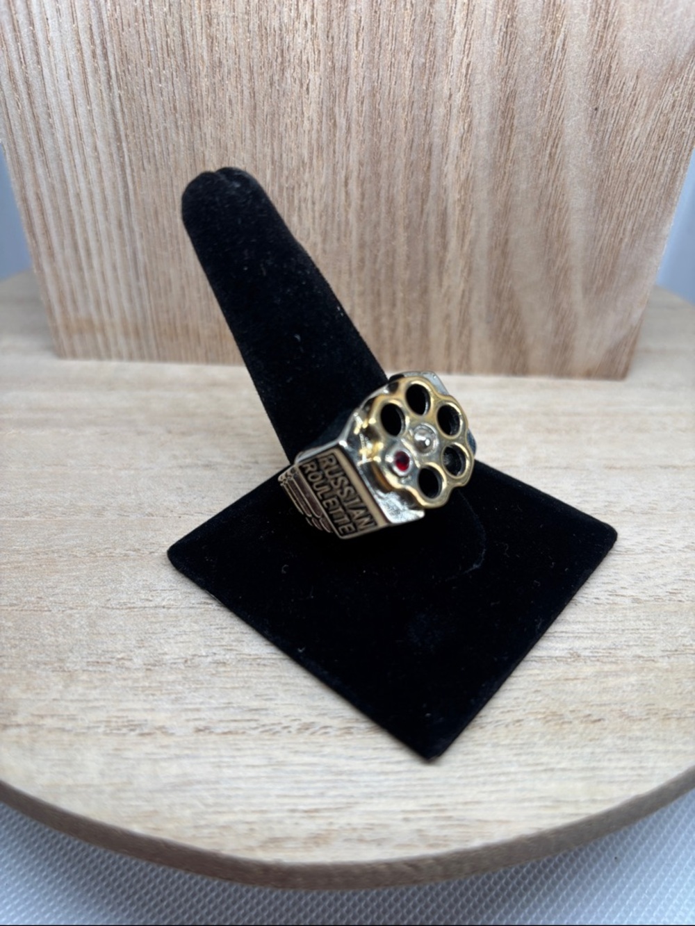 Gold Tone Knuckle Duster Ring with Black Accents